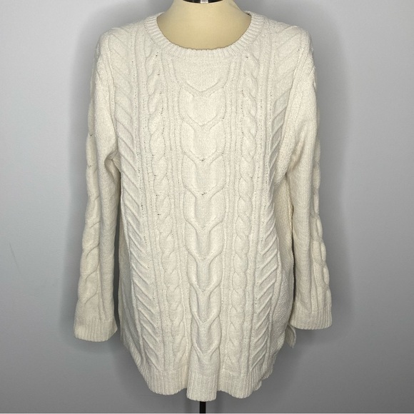 J. Jill Ivory Chenille Cable Knit Sweater - Picture 2 of 10